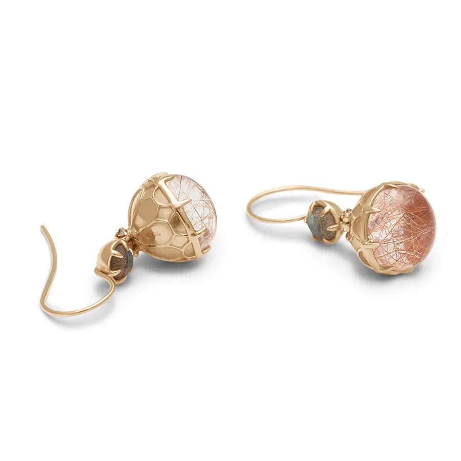 Emma Orb Drop Earrings - 14k Yellow Gold & Copper Rutilated Quartz