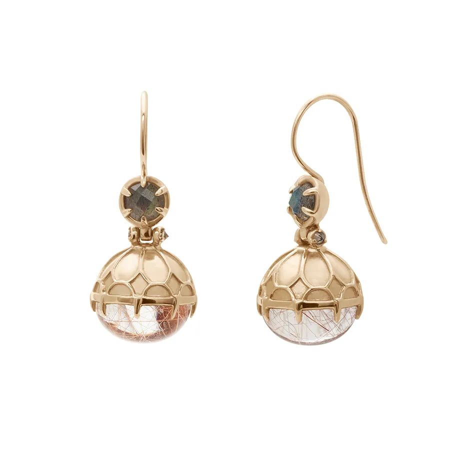 Emma Orb Drop Earrings - 14k Yellow Gold & Copper Rutilated Quartz