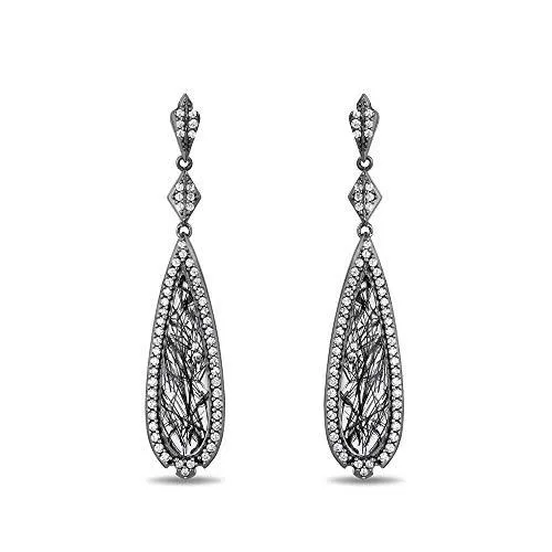 Enchanted Disney Fine Jewelry 14k White Gold with 1/2cttw Diamond and Rutile Quartz Maleficent Earrings