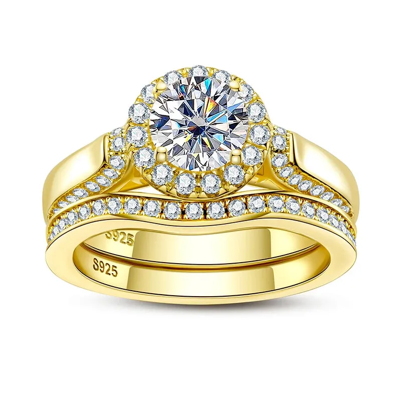 Engagement Ring Gold Color Ring Set For Women 925 Sterling Silver 1 Carat All Moissanite