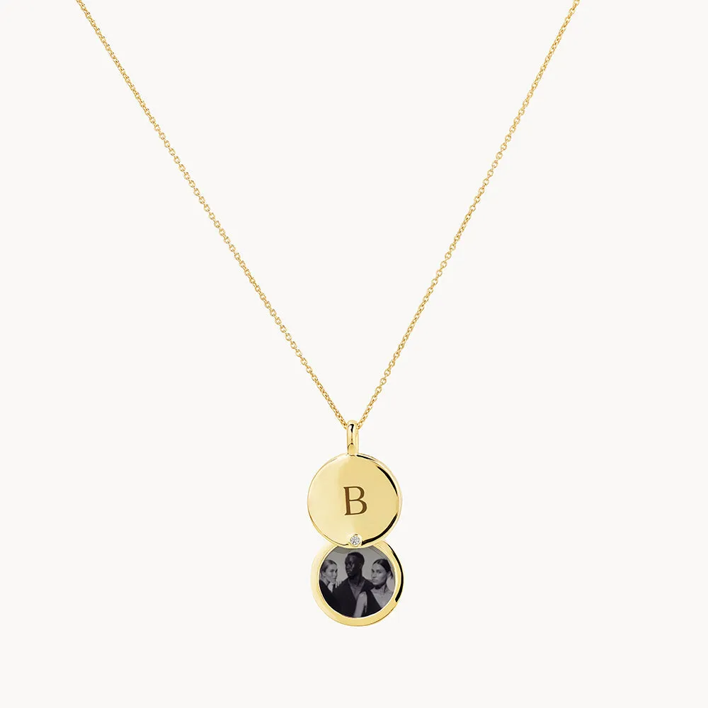 Engravable Circle Flip Locket Necklace in Gold