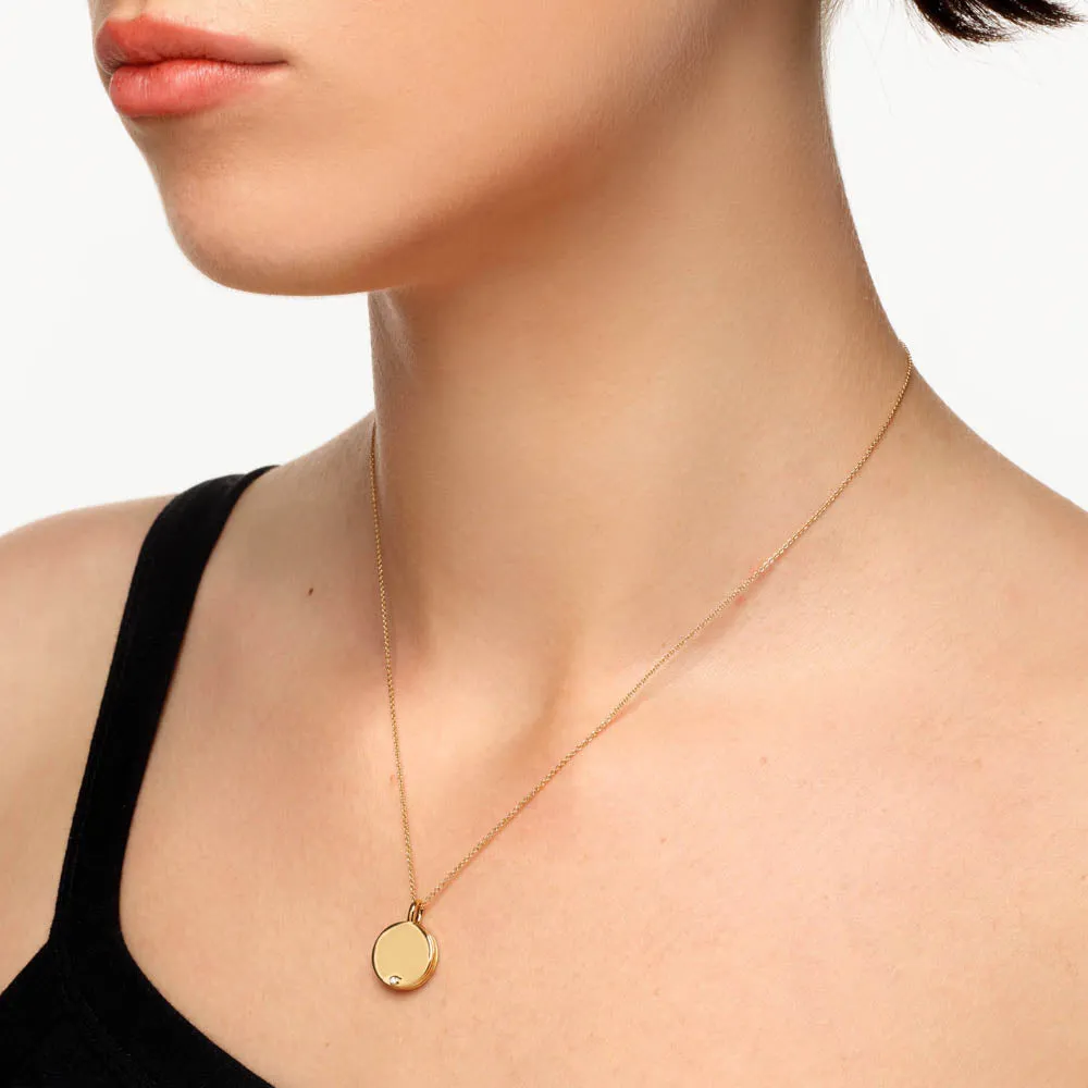 Engravable Circle Flip Locket Necklace in Gold