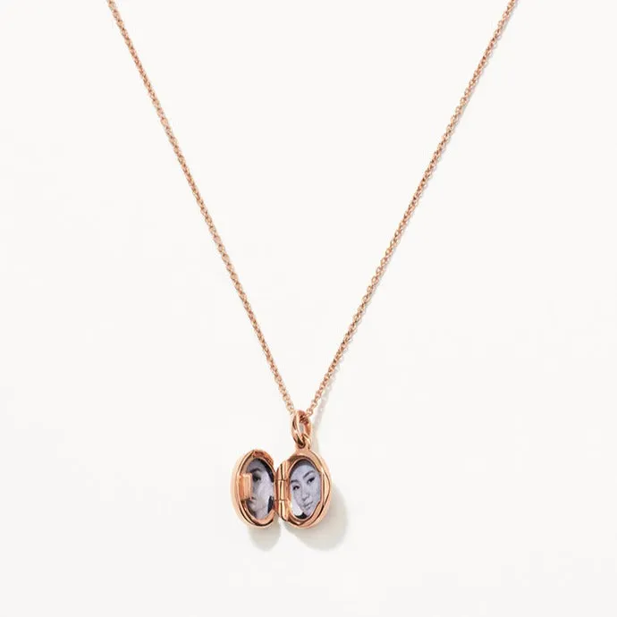 Engravable Oval Mini Locket Necklace in Rose Gold