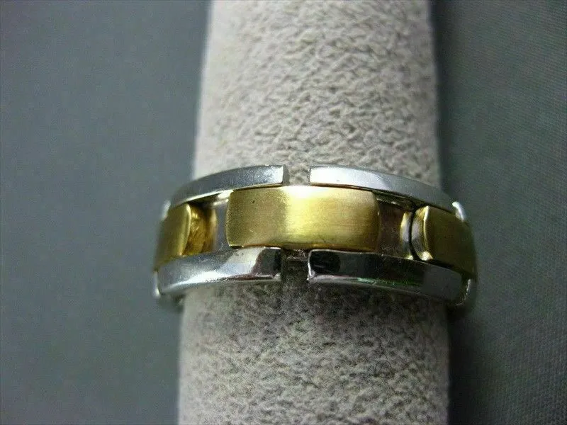 ESTATE WIDE 14KT W&Y GOLD SOLID BRICK DESIGN MEN'S WEDDING RING HANDSOME #1006