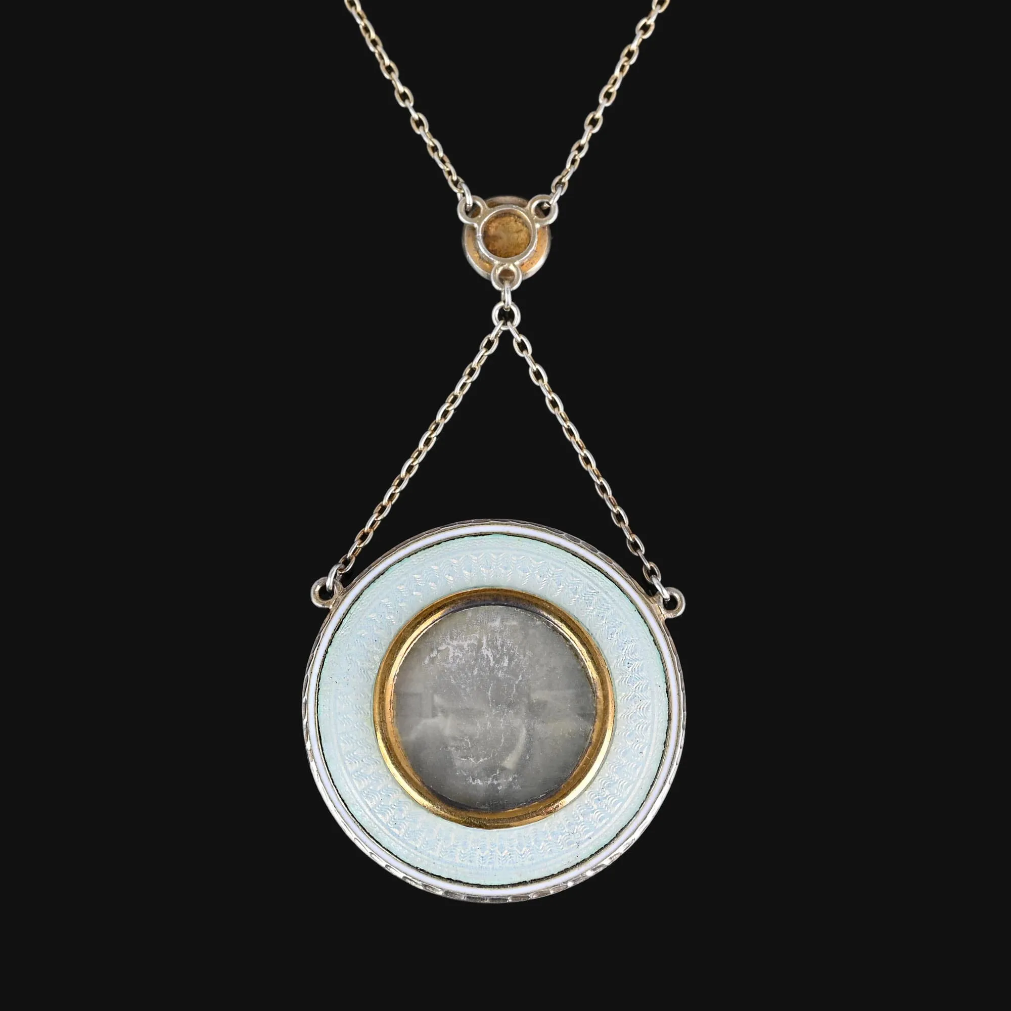 Exceptional Guilloche Enamel Edwardian Locket Necklace