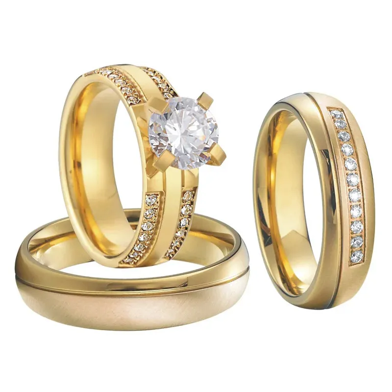 Exotic Golden Wedding & Engagement Rings Set for Couples