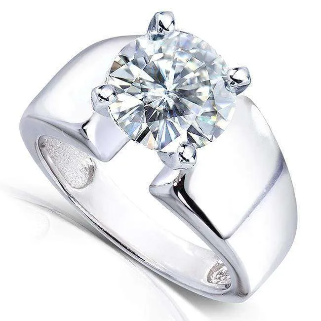 Extra Wide Ring - Round Brilliant 3ct Moissanite