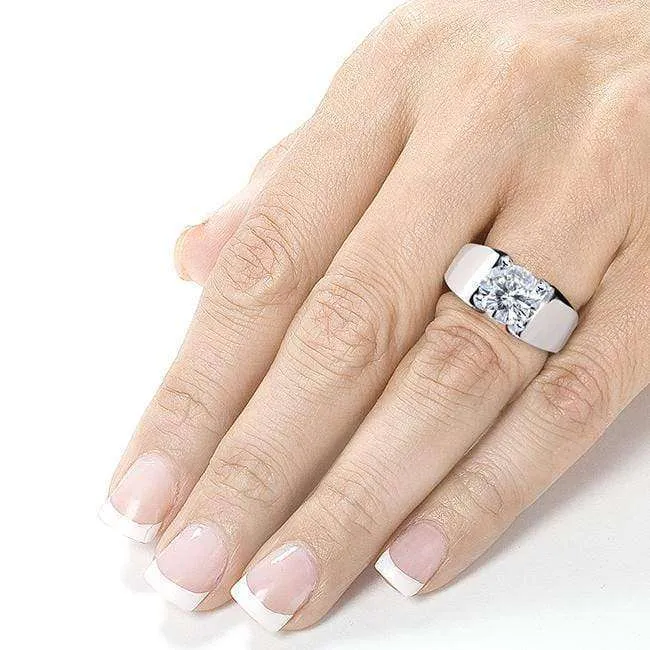 Extra Wide Ring - Round Brilliant 3ct Moissanite