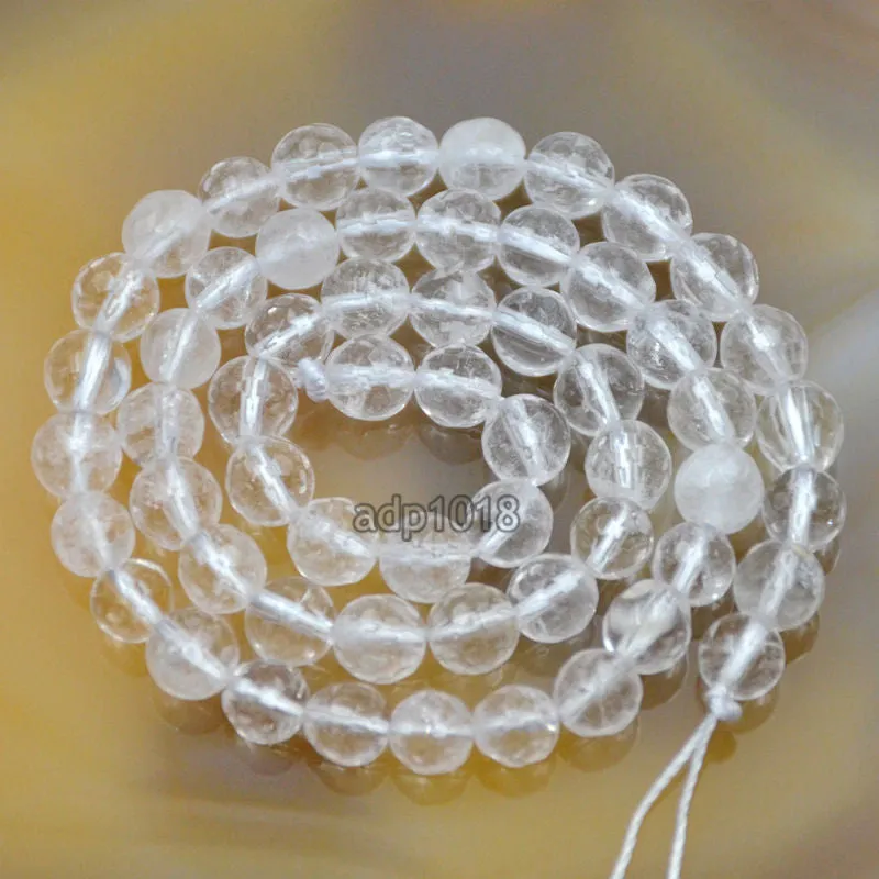 Faceted Natural Clear Crystal Quartz Gemstone Round Loose Beads on a 15.5" Strand