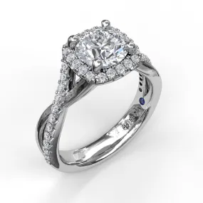 Fana Cushion Halo With Diamond And Gold Twist Engagement Ring 3755