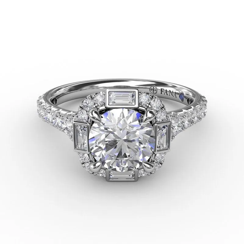 Fana Cushion Shaped Diamond Halo Engagement Ring With Baguettes S3286