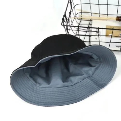 Fashion Solid Color Flat Cotton Reversible Fisherman Sun Hat Bucket Cap Folding Design Anti-Sunlight Reversible Bucket Hat