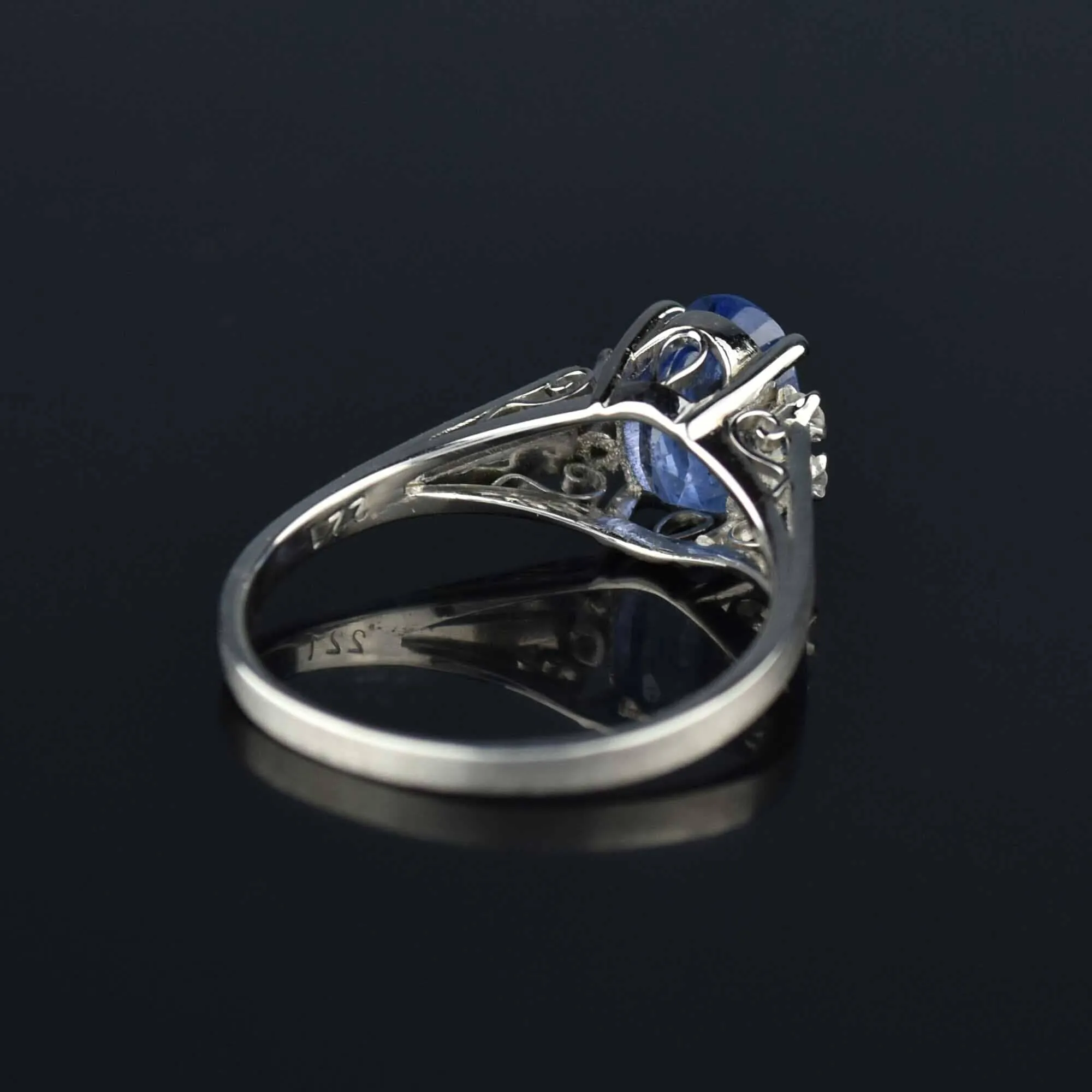 Final Payment Vintage Platinum Diamond Natural Blue Sapphire Ring