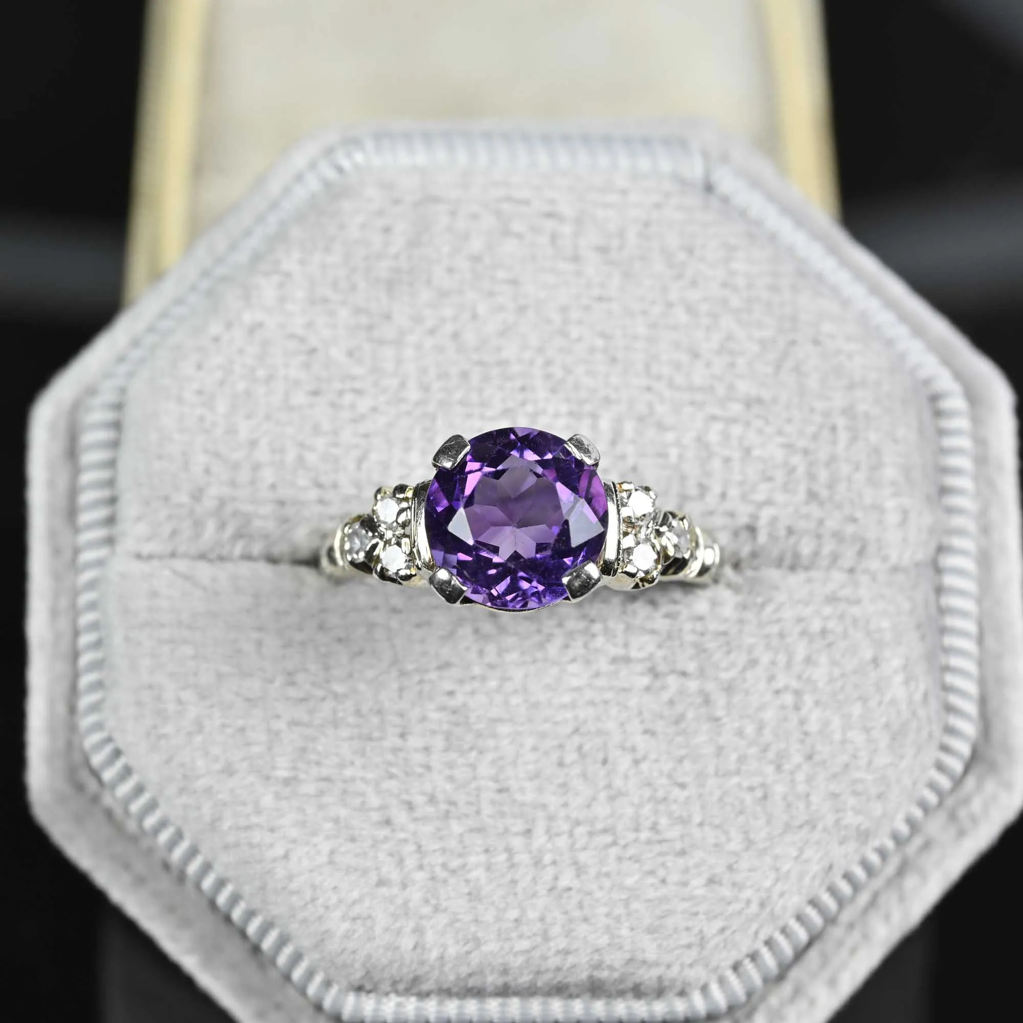 Fine 18K White Gold Diamond Amethyst Ring