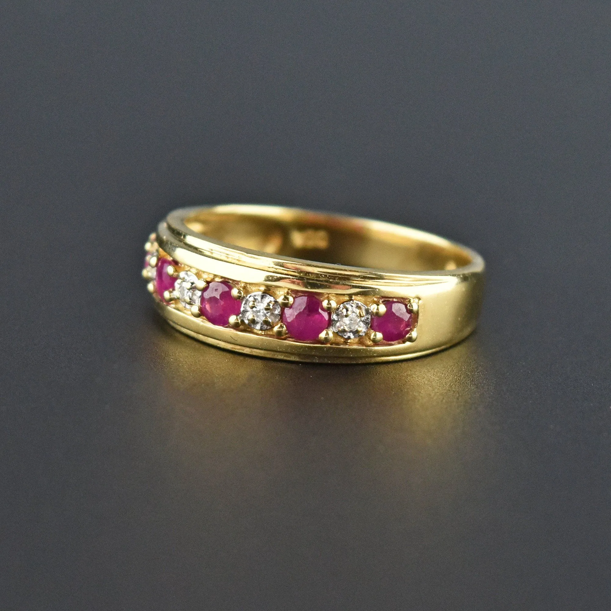 Fine Wide Gold Ruby Diamond Half Eternity Band Ring