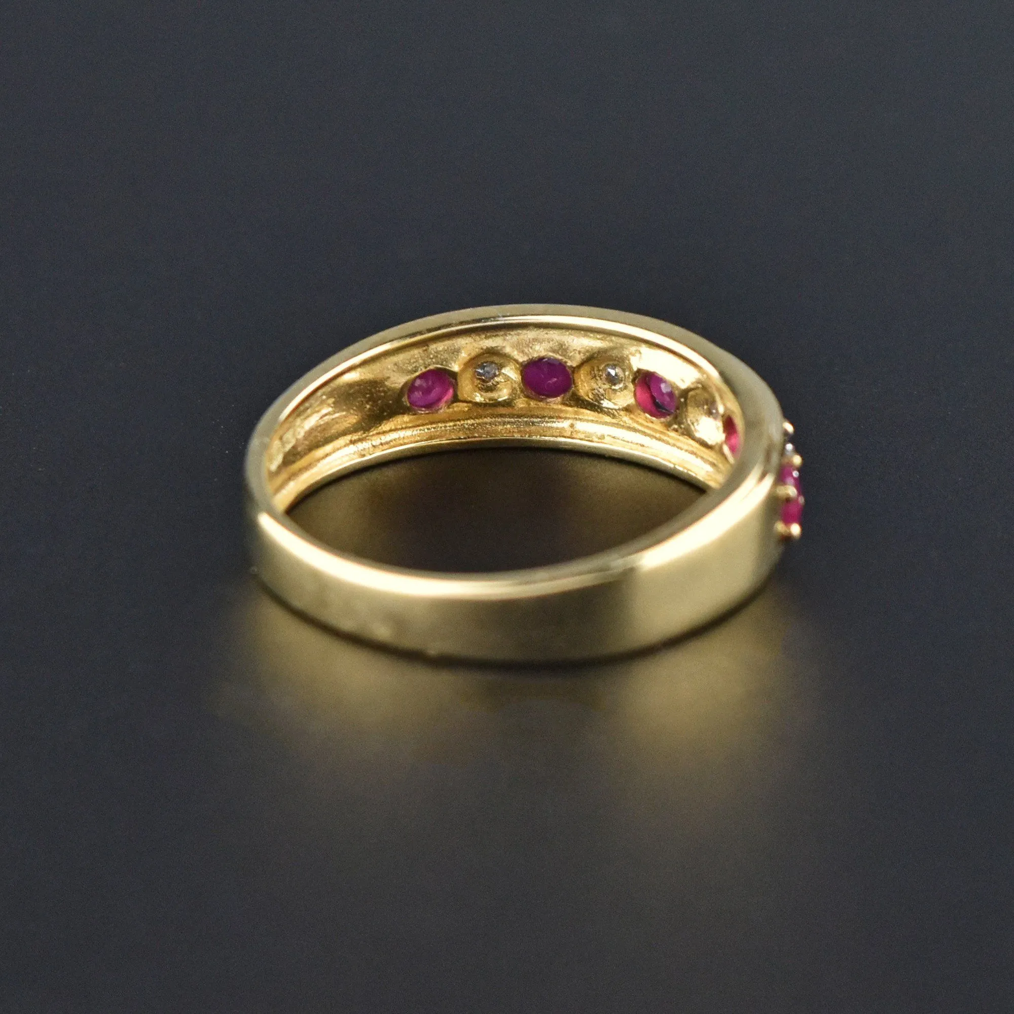 Fine Wide Gold Ruby Diamond Half Eternity Band Ring