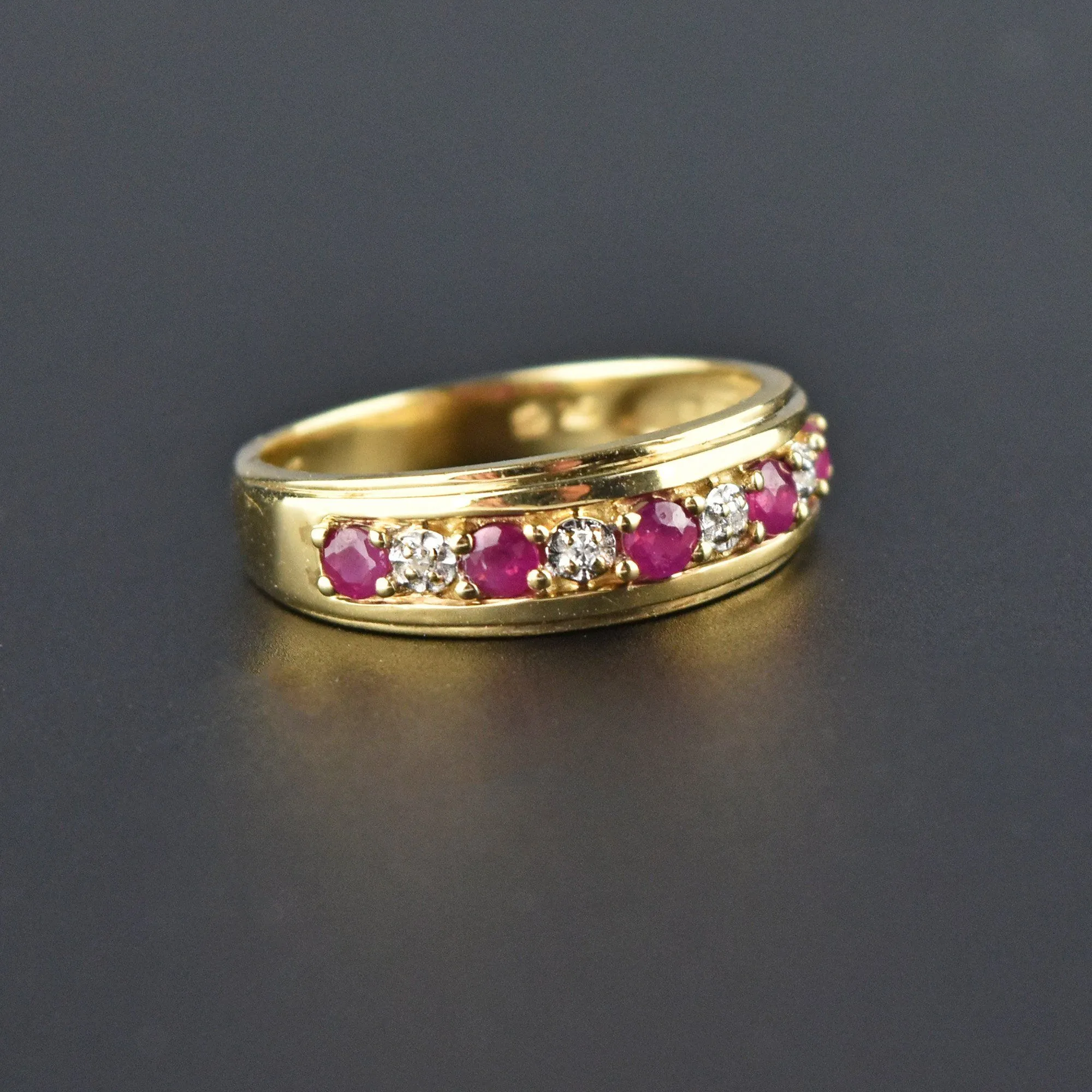 Fine Wide Gold Ruby Diamond Half Eternity Band Ring