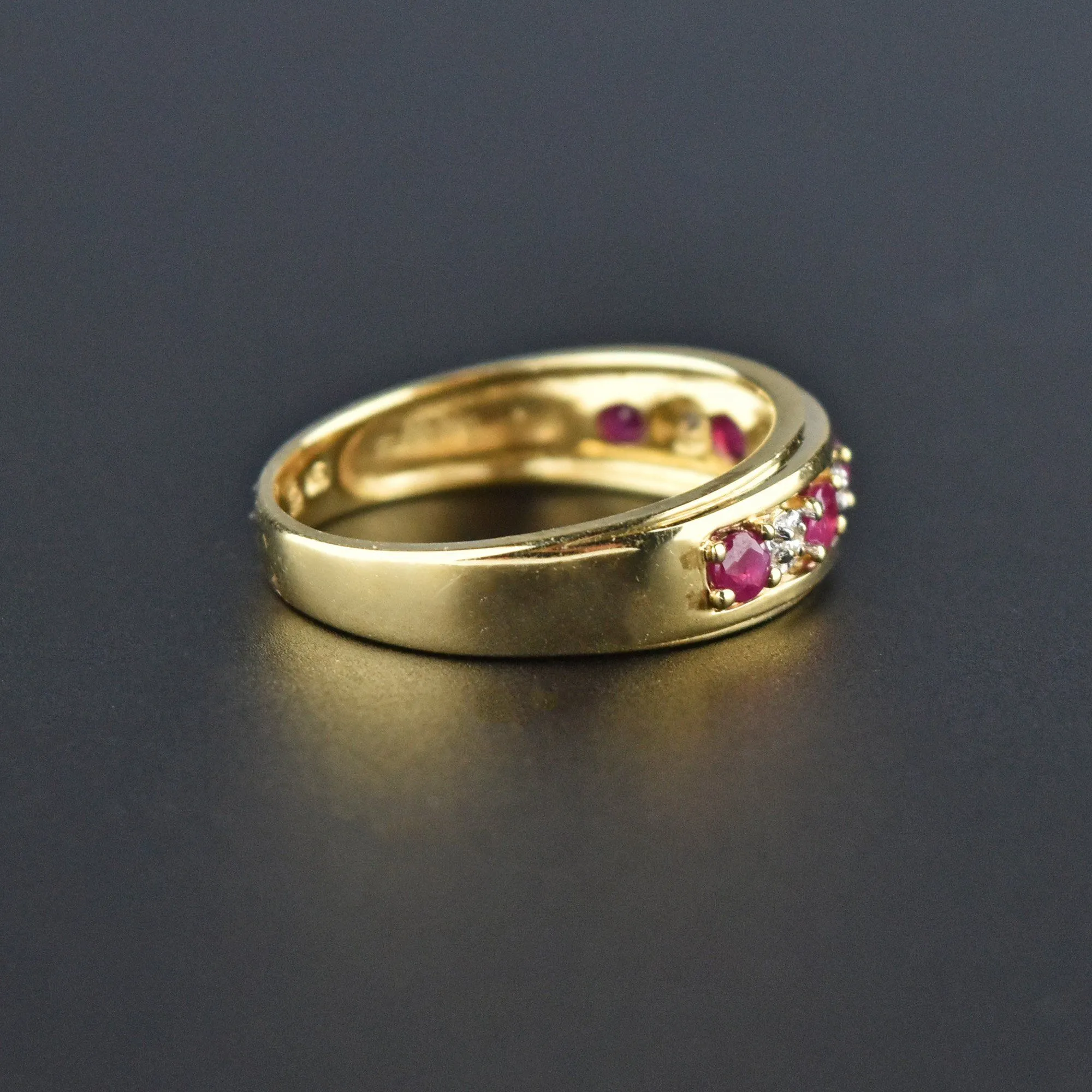 Fine Wide Gold Ruby Diamond Half Eternity Band Ring