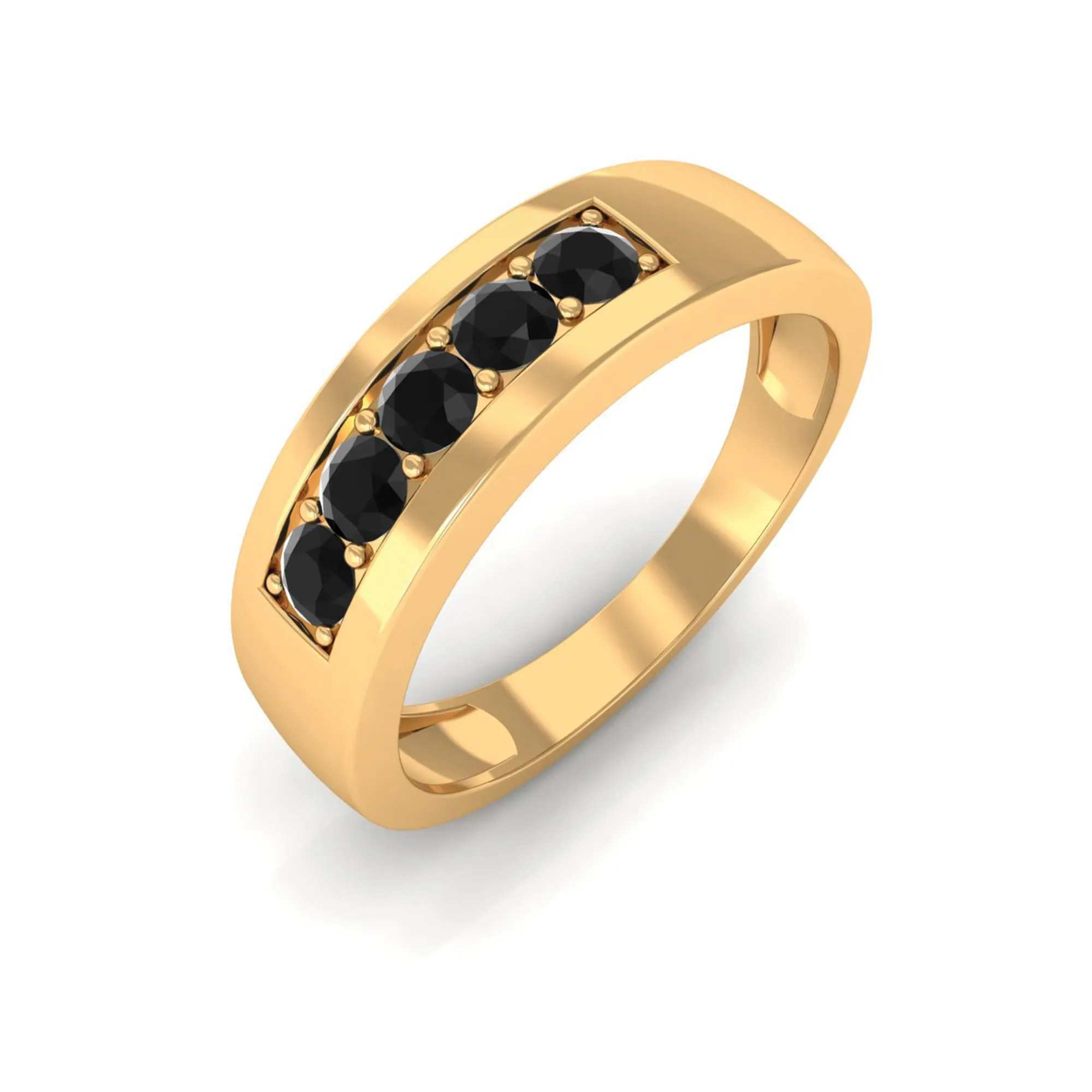 Five Stone Black Diamond Wide Band Ring