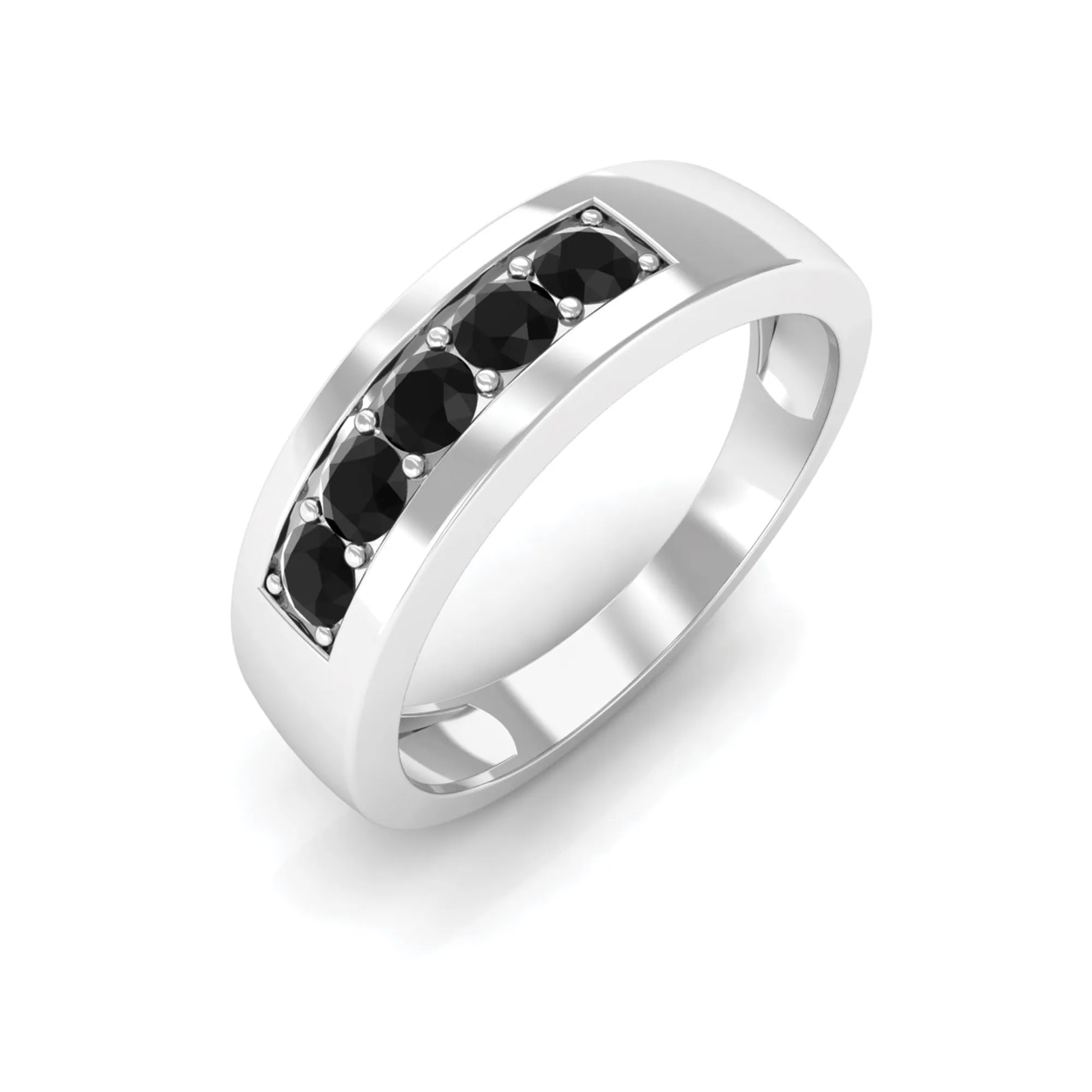 Five Stone Black Diamond Wide Band Ring