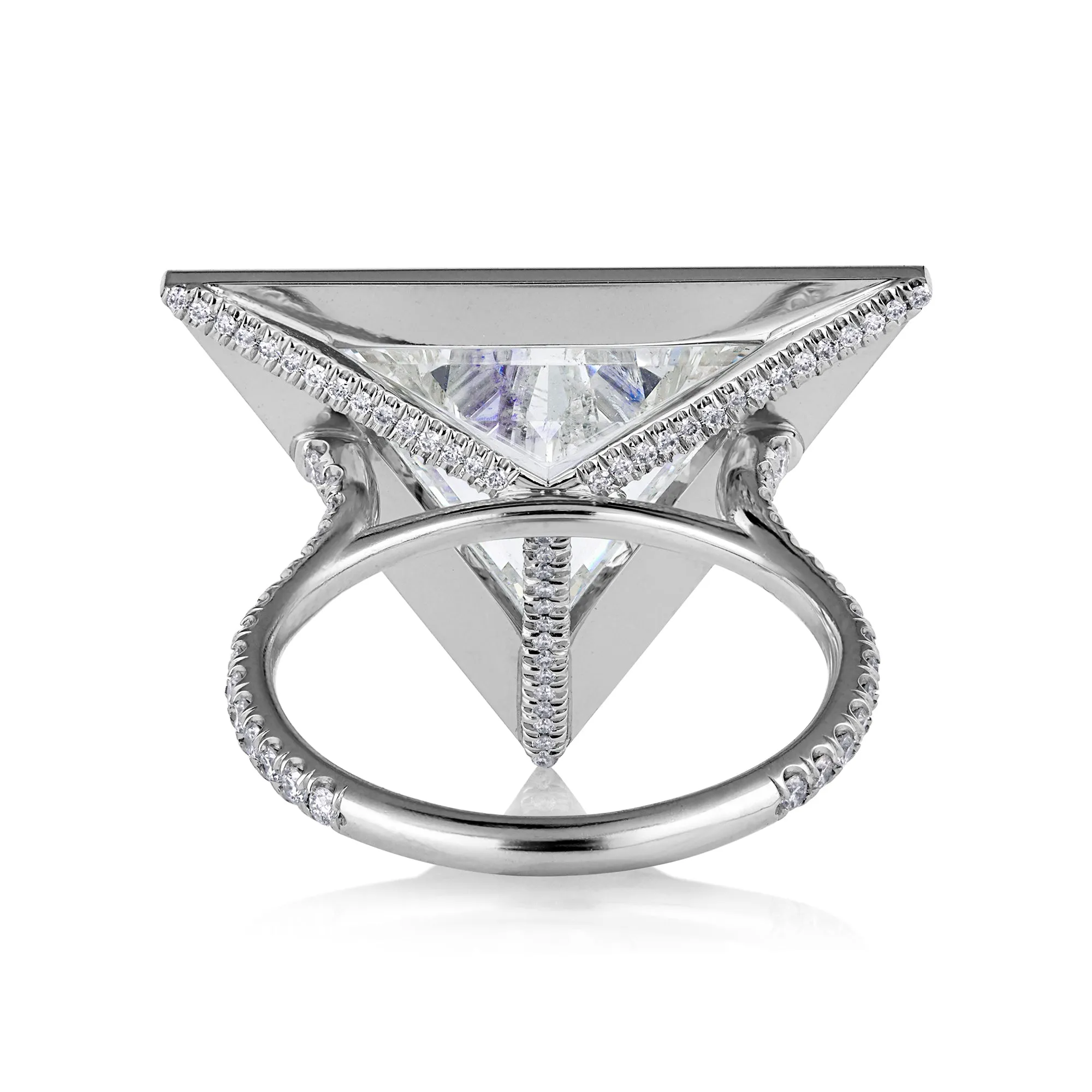 GIA 5.24ctw Trillion Diamond Engagement Halo Pave Platinum Ring