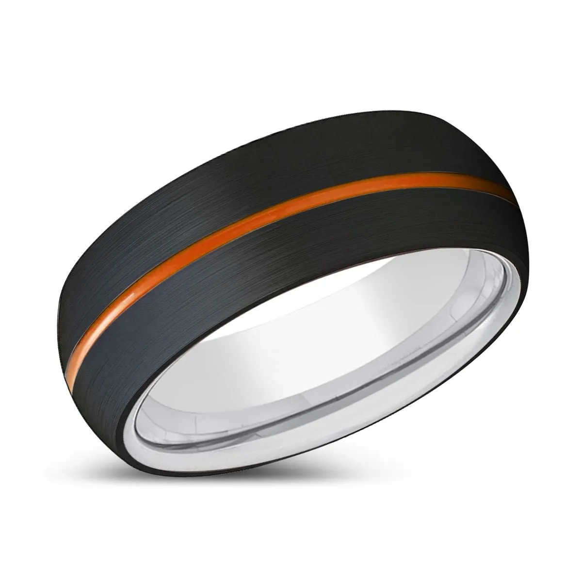 GLADIATORUS | Silver Ring, Black Tungsten Ring, Orange Groove, Domed