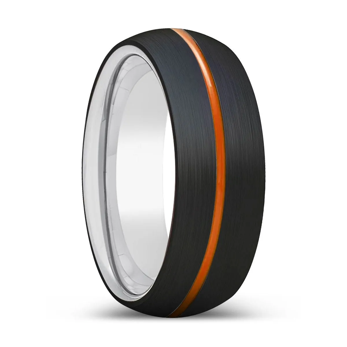 GLADIATORUS | Silver Ring, Black Tungsten Ring, Orange Groove, Domed