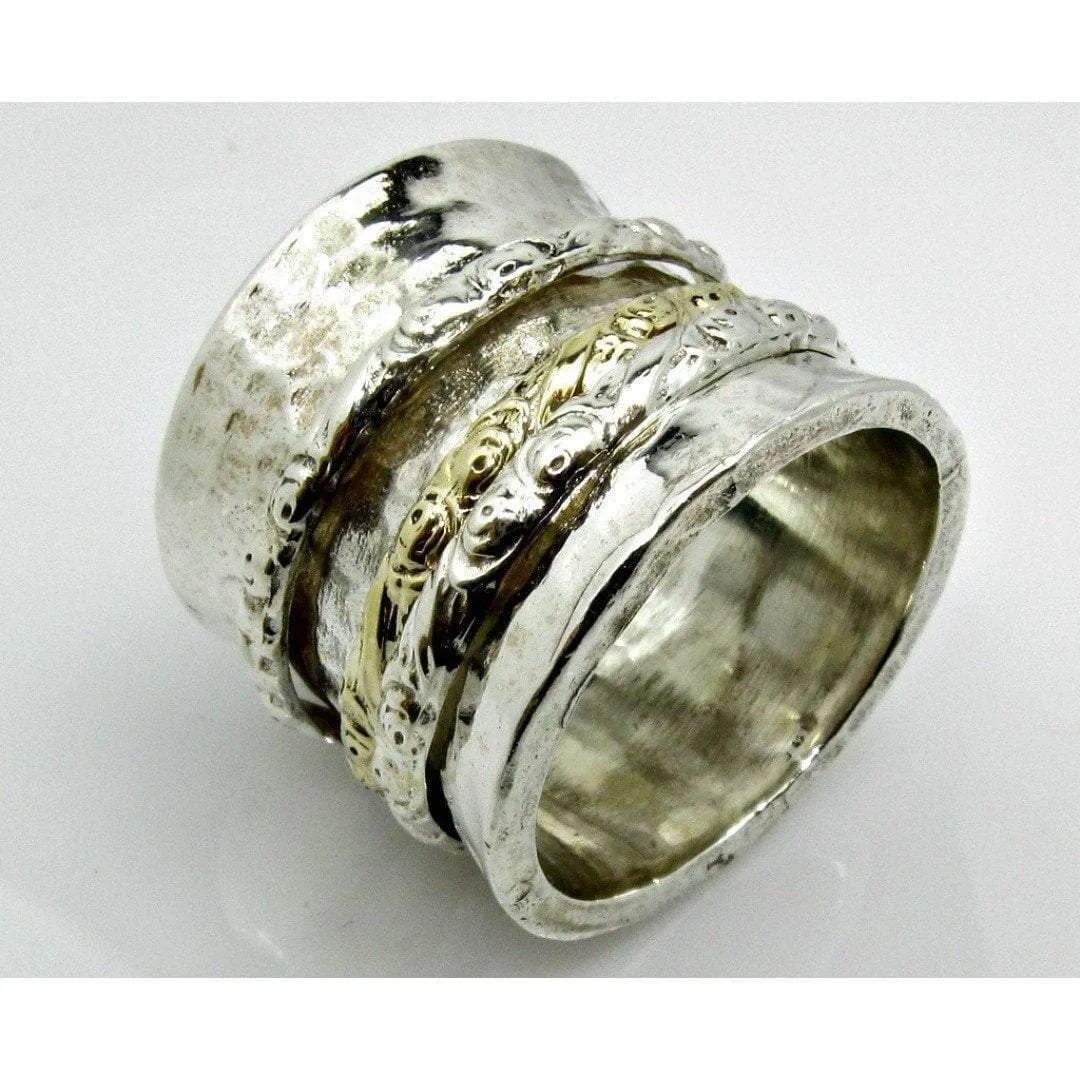 Glamorous Meditation Spinner Ring made of Sterling silver with 9 ct rose gold