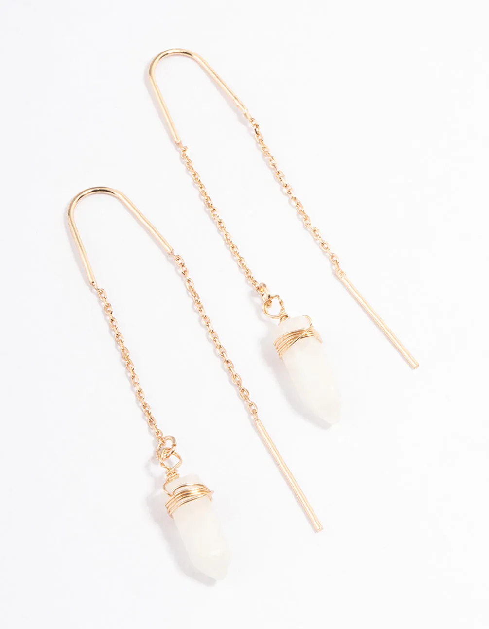 Gold Clear Quartz Moon Threader Earrings