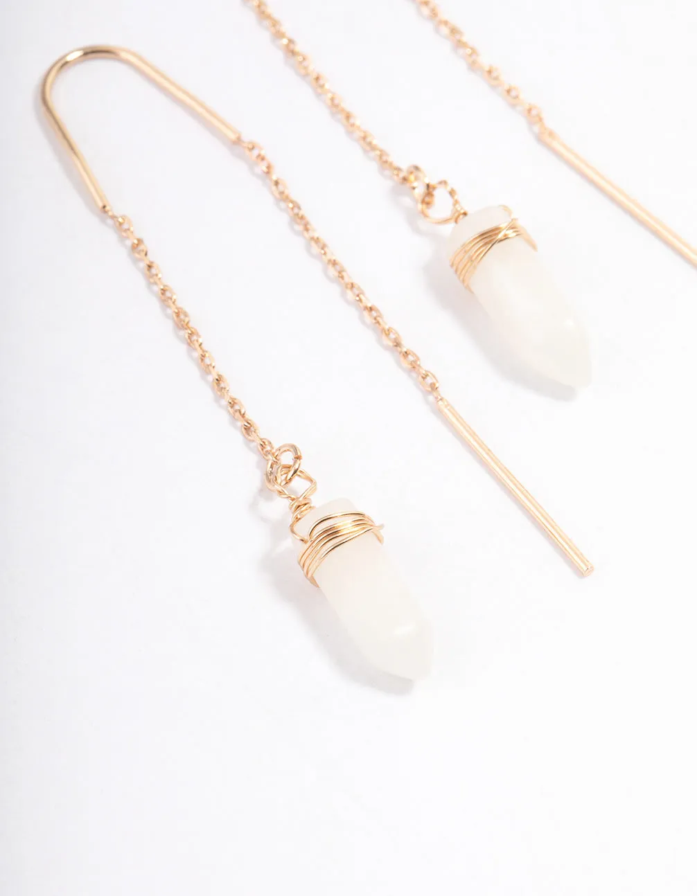 Gold Clear Quartz Moon Threader Earrings