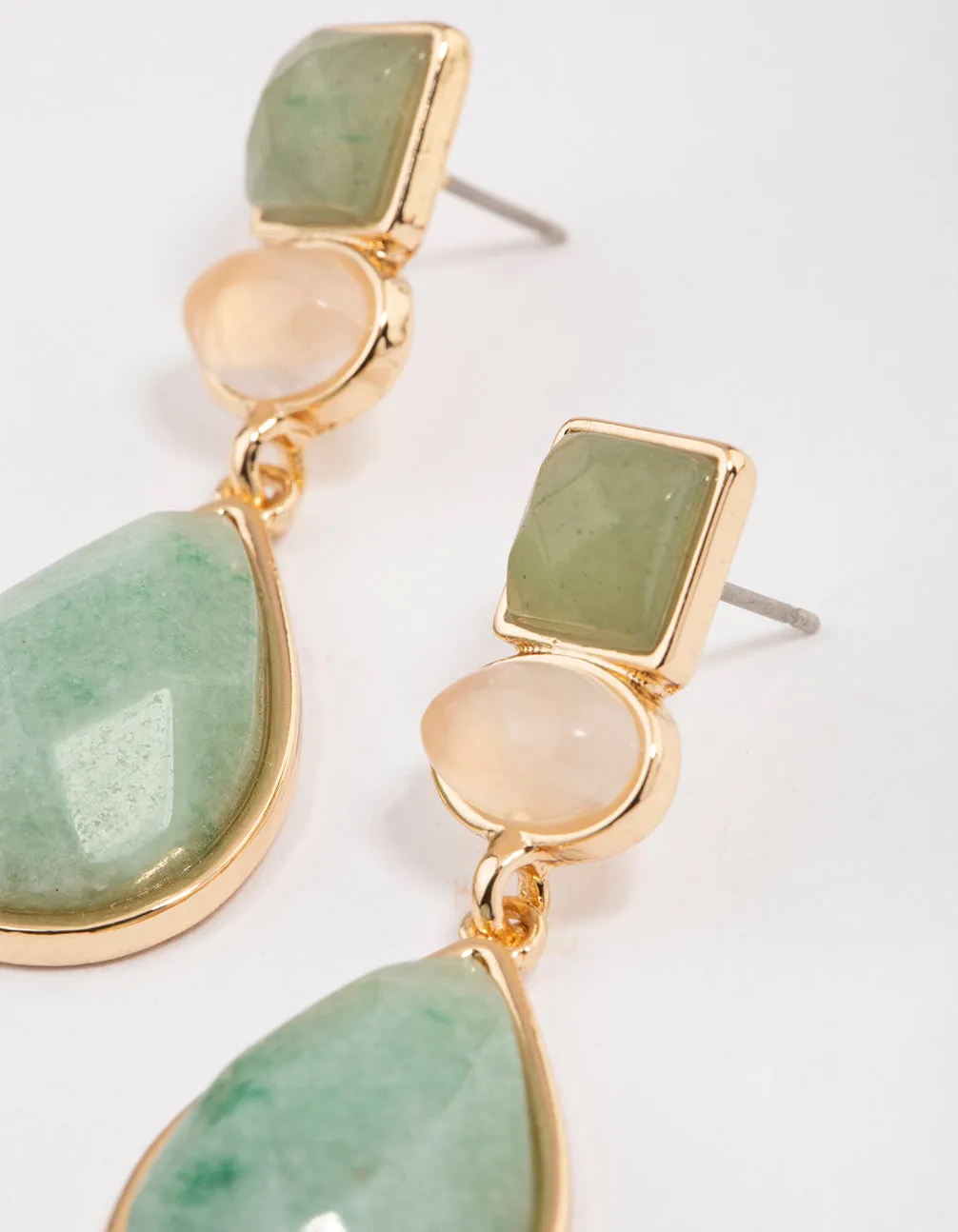 Gold Green Aventurine Mixed Shape Drop Earrings