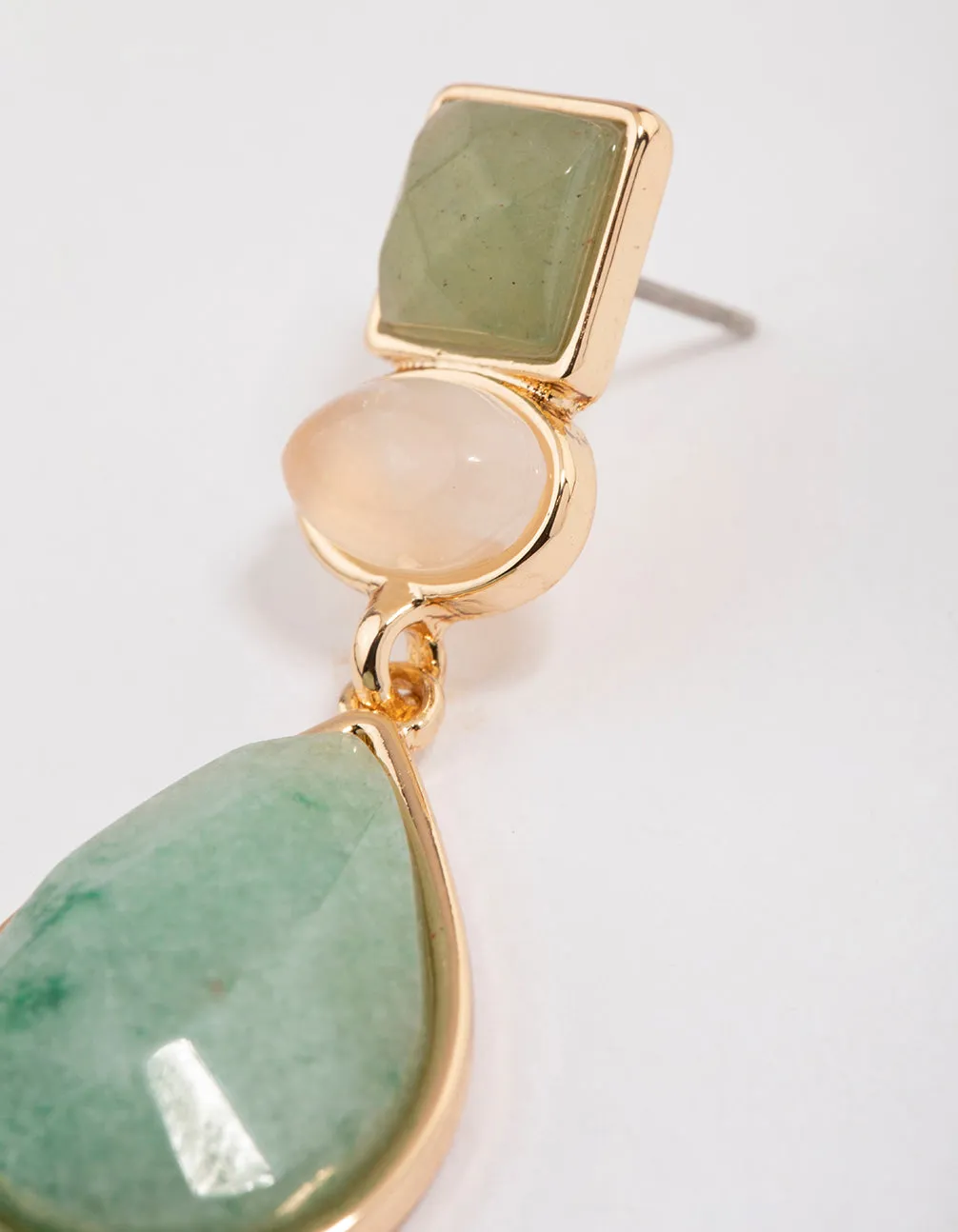 Gold Green Aventurine Mixed Shape Drop Earrings