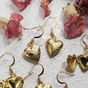 Gold Metal Heart Locket Dangle Earrings