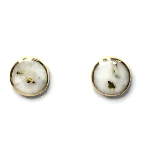 Gold Quartz Earrings 9mm Round Inlaid Studs