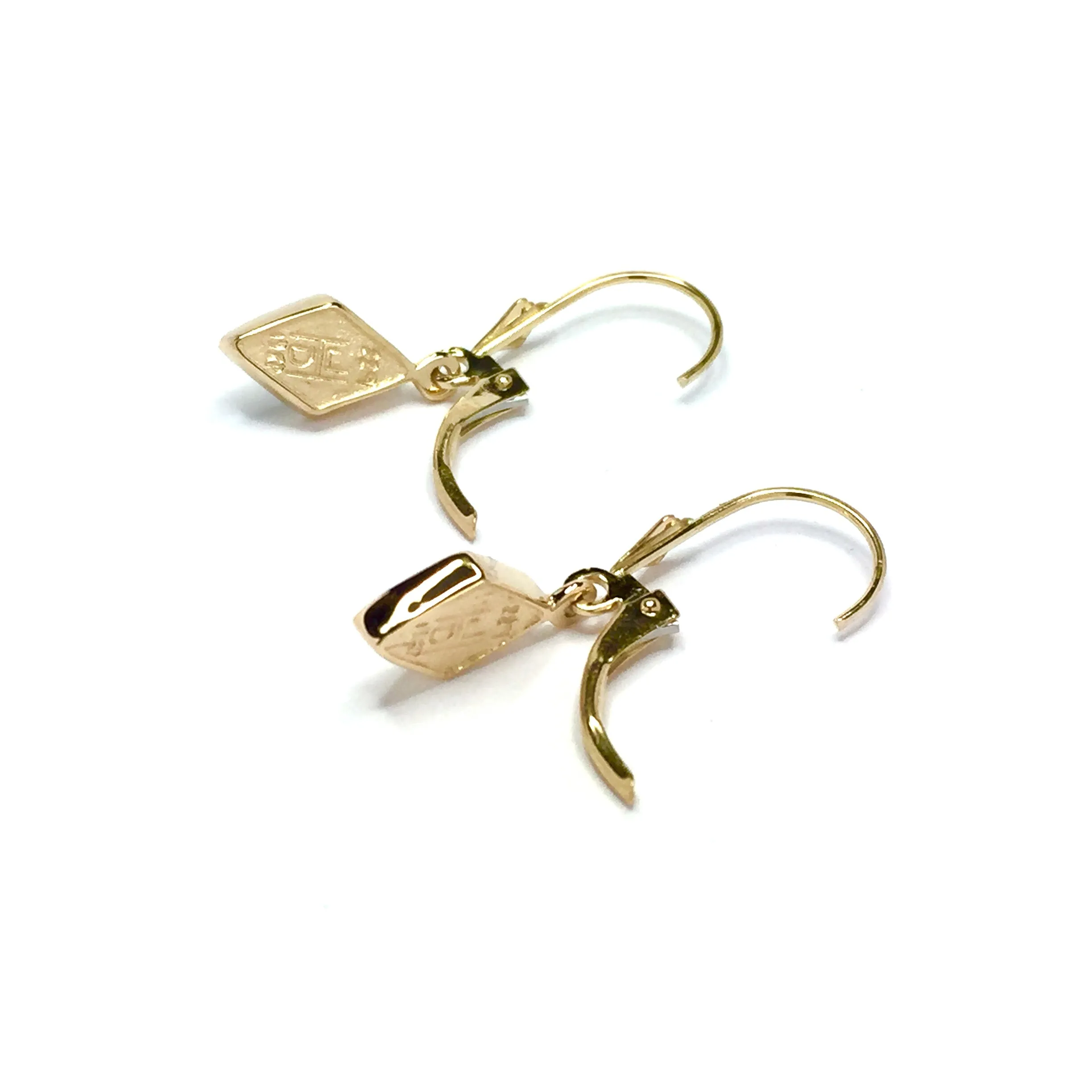 Gold Quartz Earrings Diamond Shape Inlaid Lever Backs