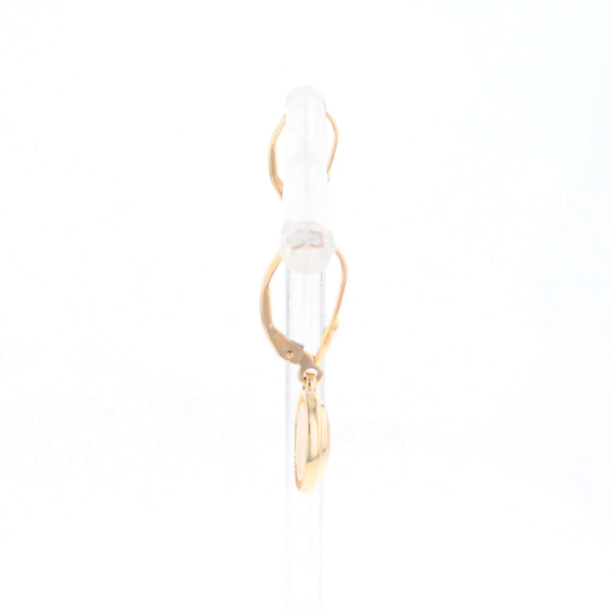 Gold Quartz Earrings Oval Inlaid Design Lever Backs - G2