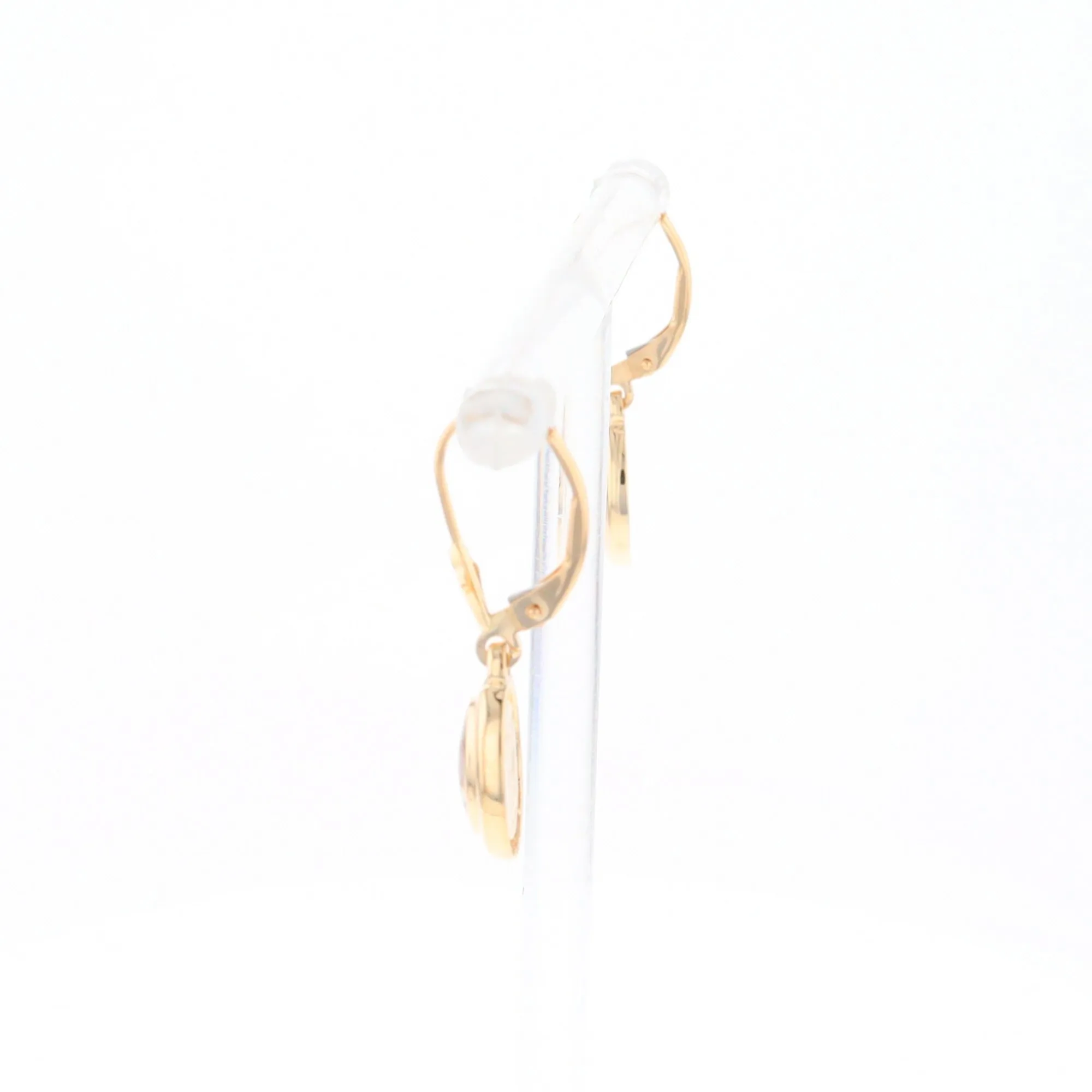 Gold Quartz Earrings Oval Inlaid Design Lever Backs - G2