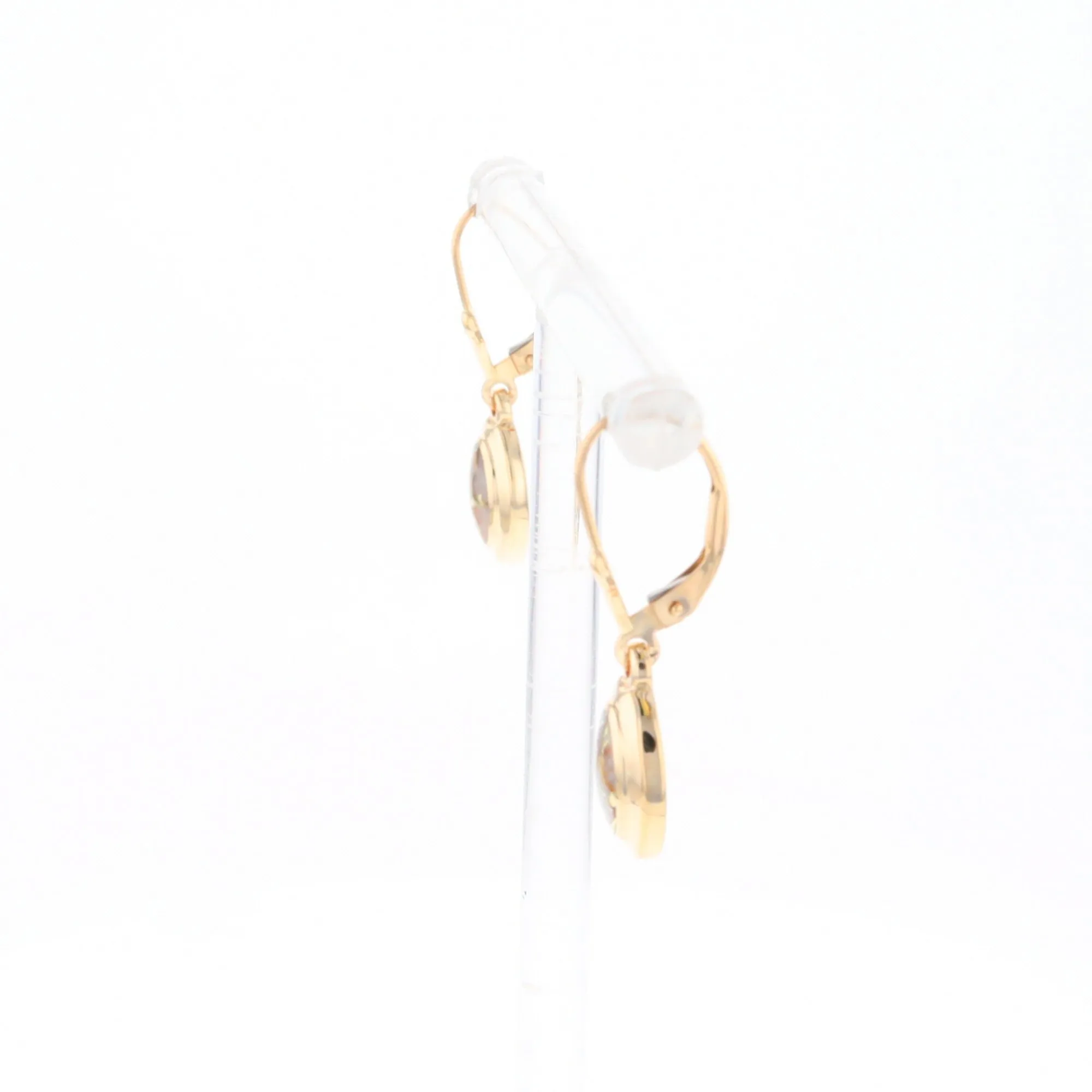 Gold Quartz Earrings Oval Inlaid Design Lever Backs - G2