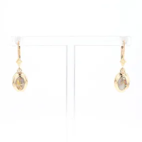 Gold Quartz Earrings Oval Inlaid Design Lever Backs - G2