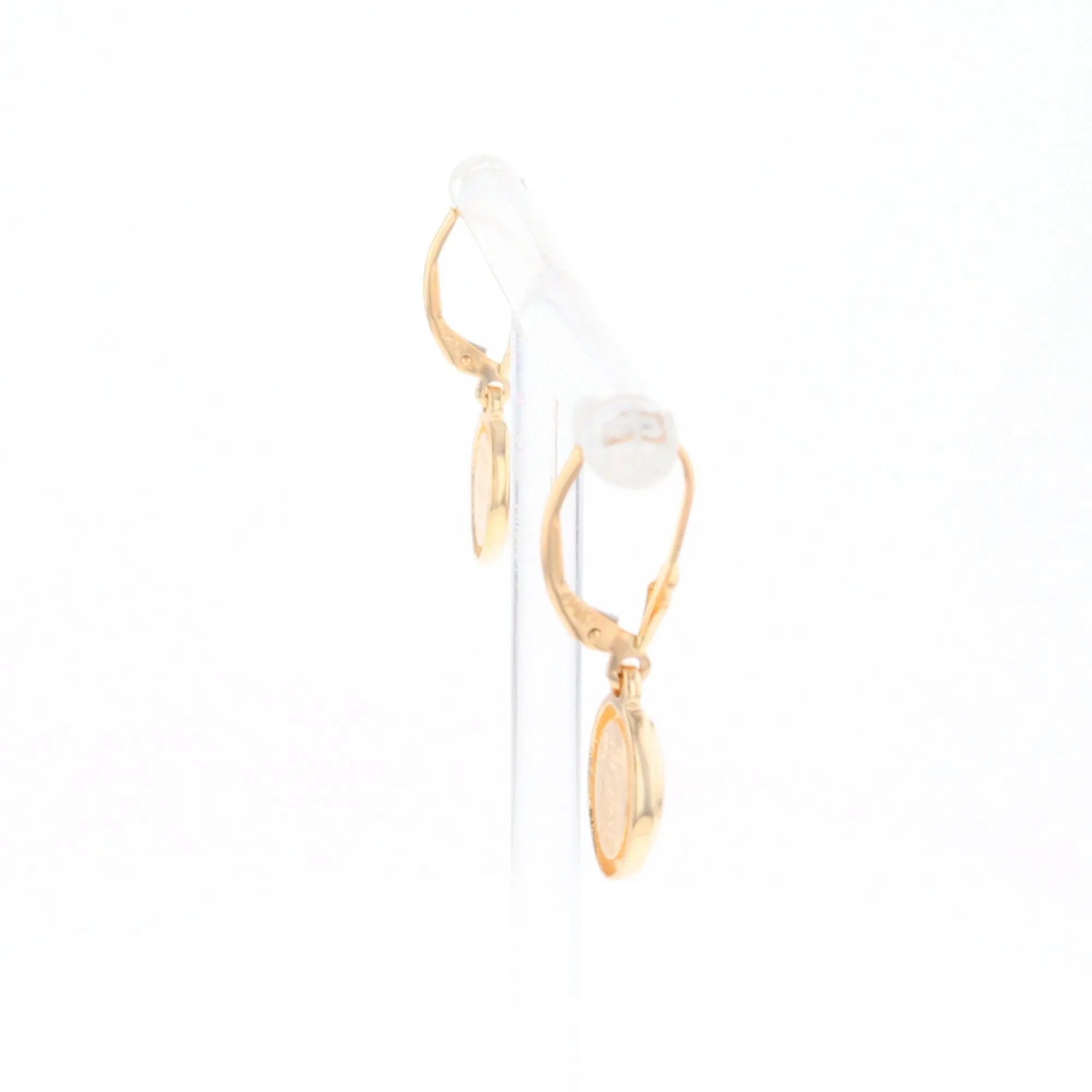 Gold Quartz Earrings Oval Inlaid Design Lever Backs - G2