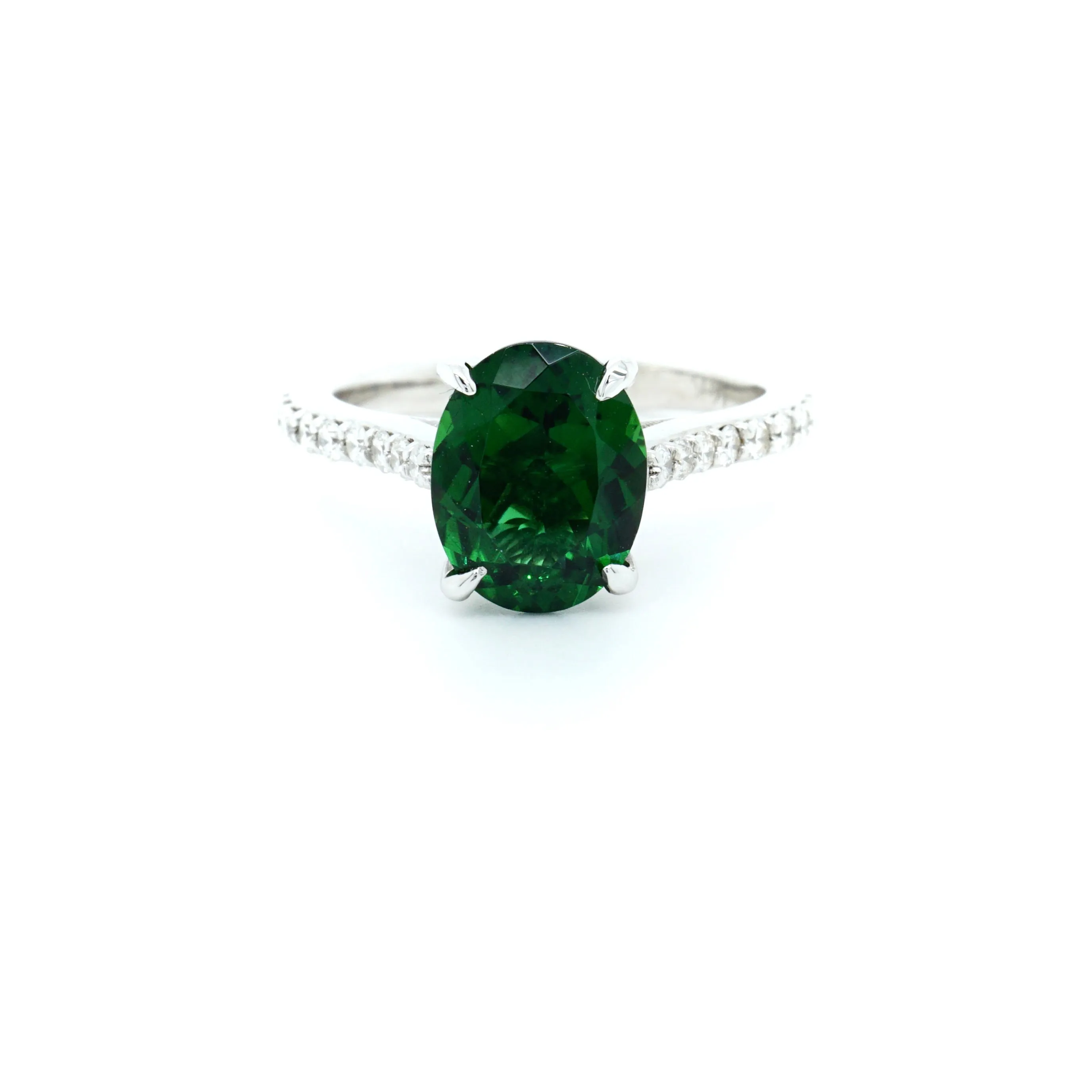 Green Chrome Tourmaline Engagement Ring - Oval Chrome Tourmaline Ring