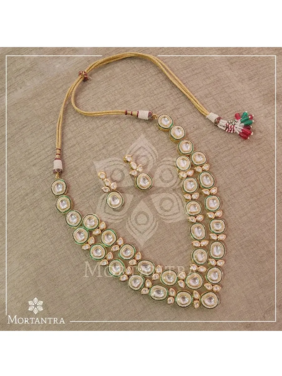 Green Color Gold Plated Faux Polki Necklace Set - MS160GR