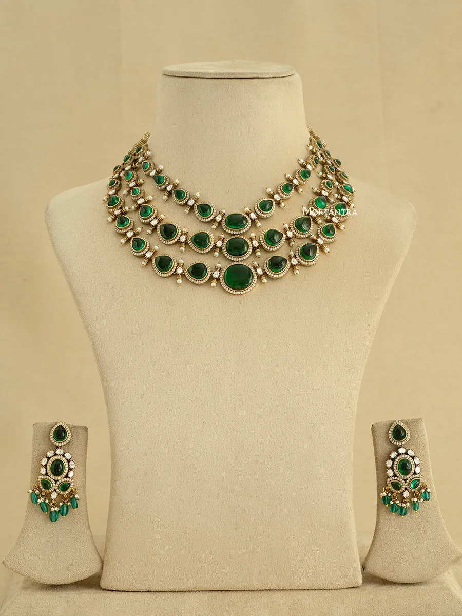 Green Color Gold Plated Faux Polki Necklace Set - PK-S55GR