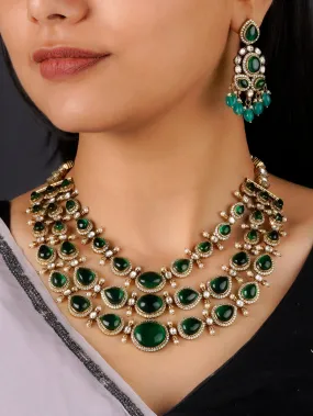 Green Color Gold Plated Faux Polki Necklace Set - PK-S55GR