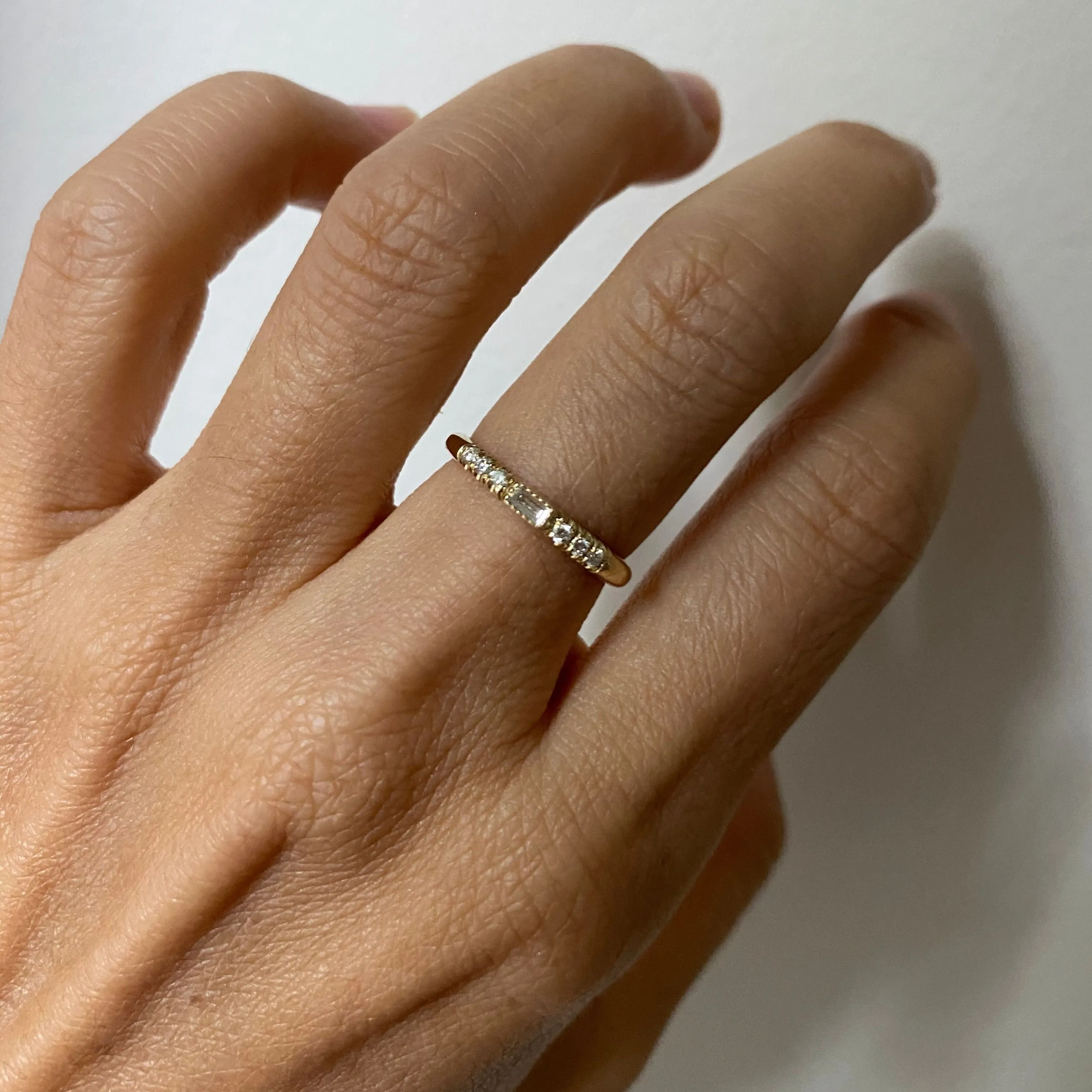 Half Round Diamond Baguette Equilibrium Ring