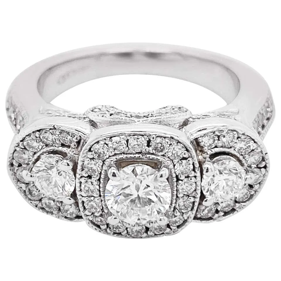 Halo Diamond Three-Stone Ring