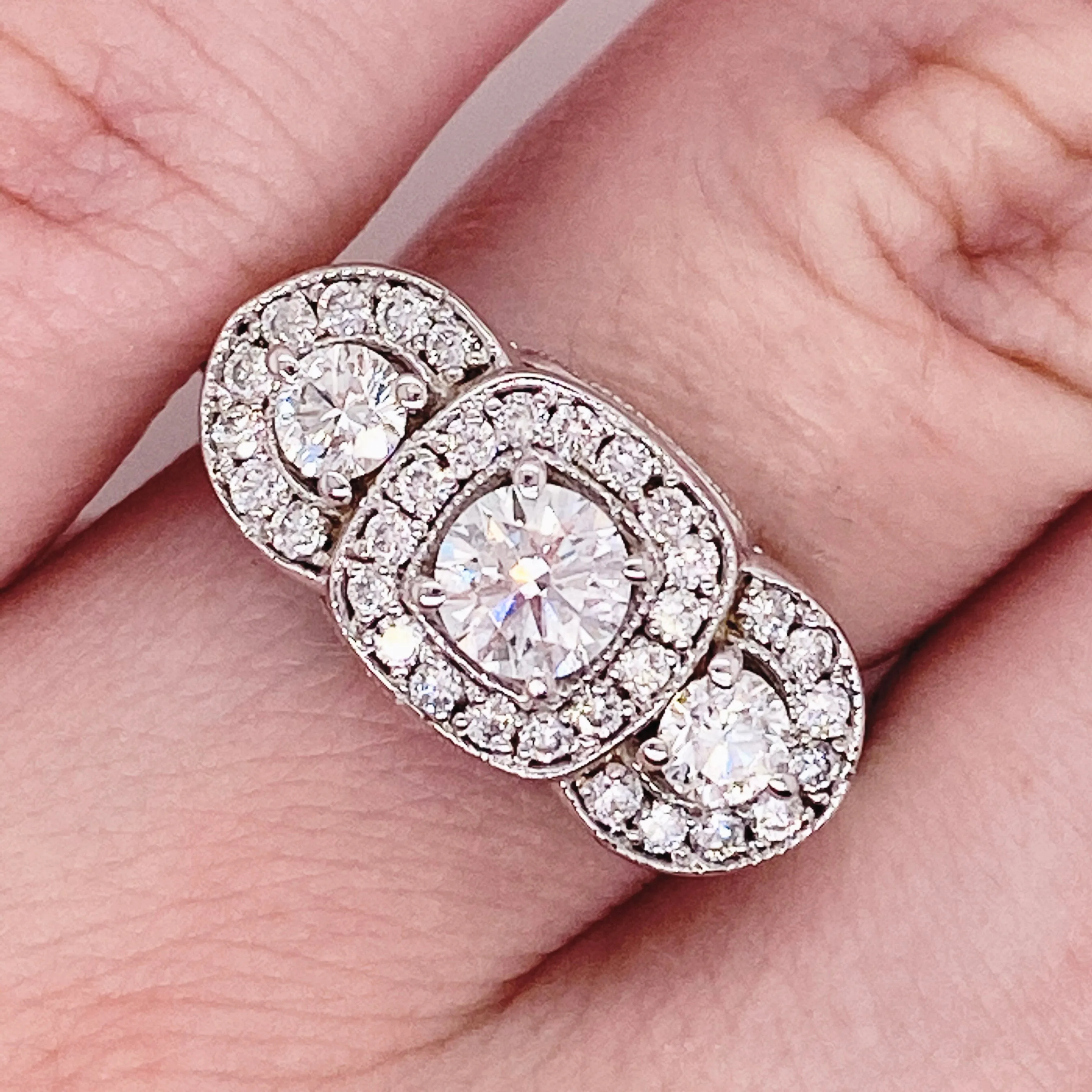 Halo Diamond Three-Stone Ring