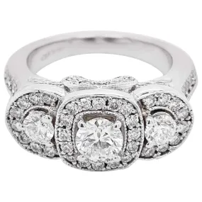 Halo Diamond Three-Stone Ring