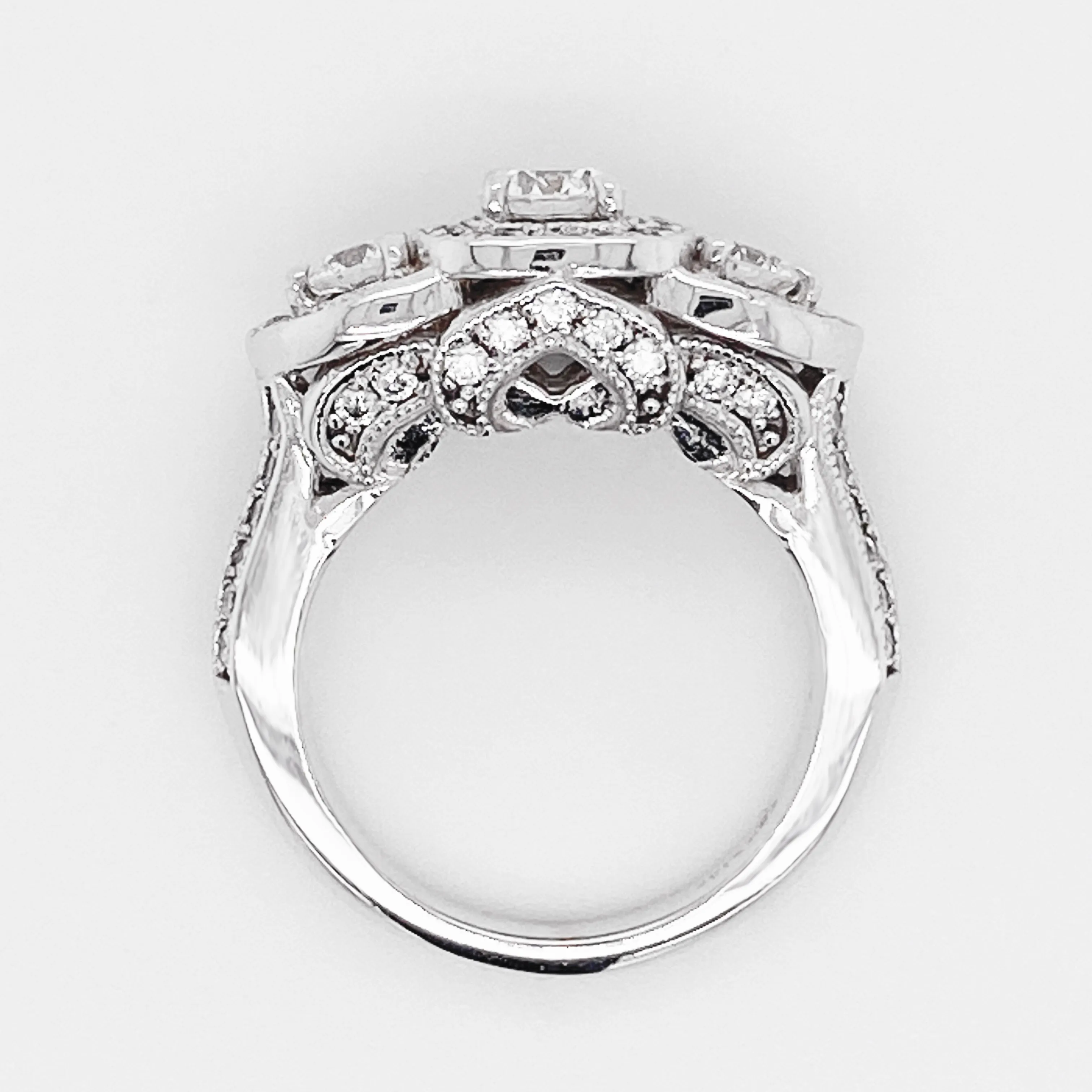 Halo Diamond Three-Stone Ring