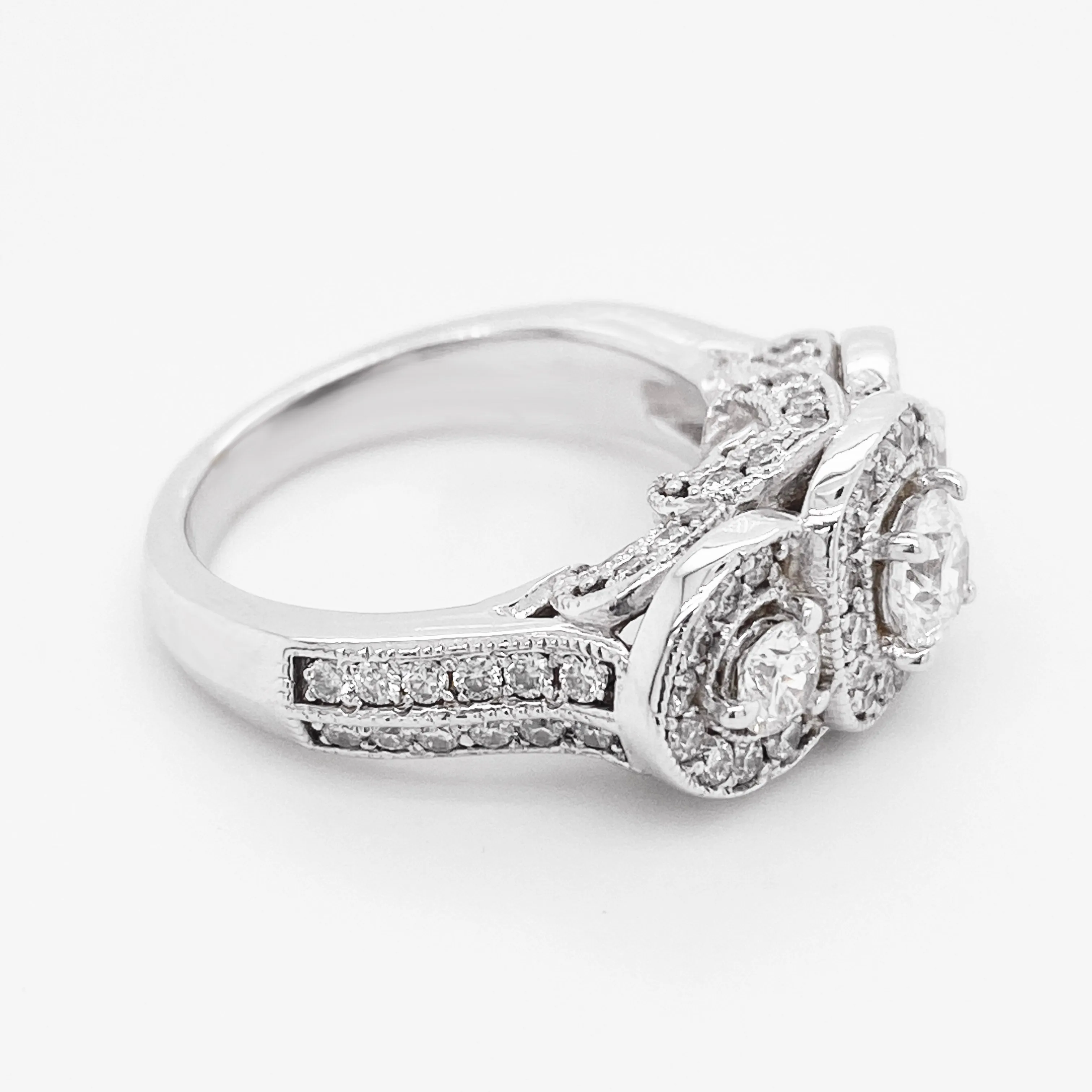 Halo Diamond Three-Stone Ring